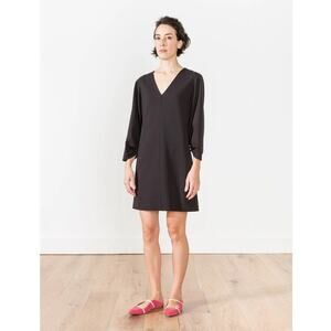 Tibi Black V Neck Shirred Sleeve Mini Dress Size 8 NWT Chic Minimalist
